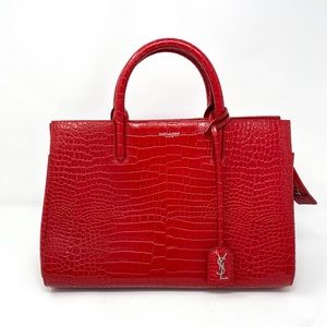 Red Croc Embossed Saint Laurent Sac De Jour
